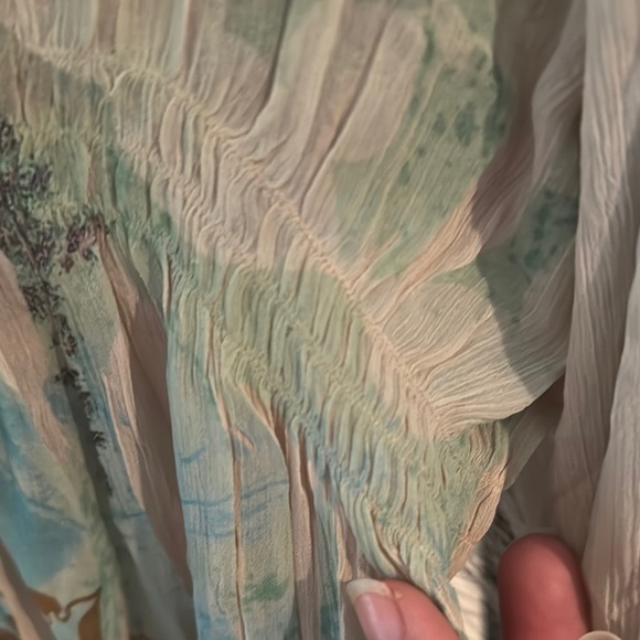 Tan and Orange Asymmetrical 3/4 Sleeve Blouse - Picture 5 of 6